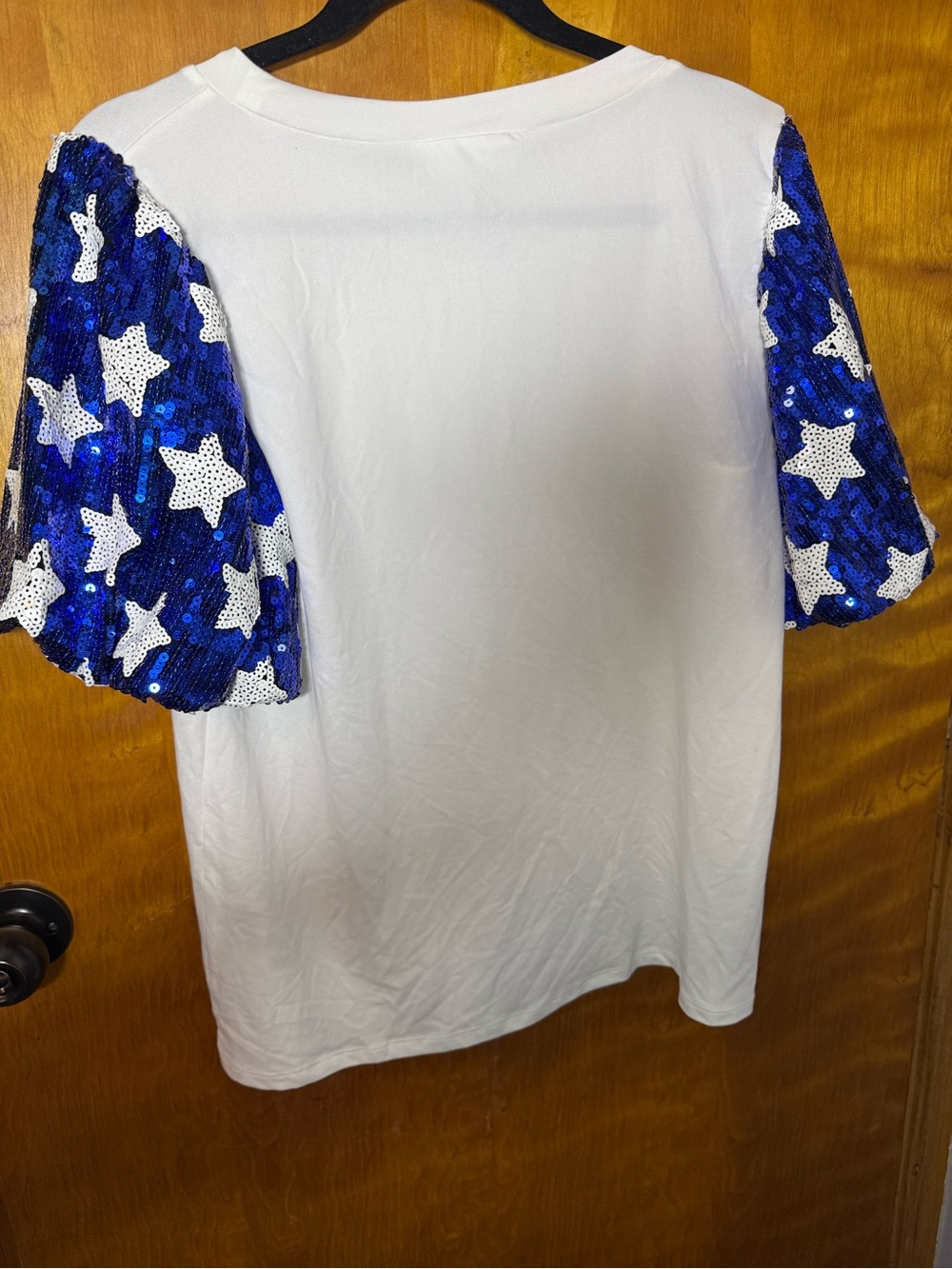 Haptics Blue Sequin Star Puff Sleeve Top Size Small NWT Patriotic Fourth of July - Picture 3 of 3